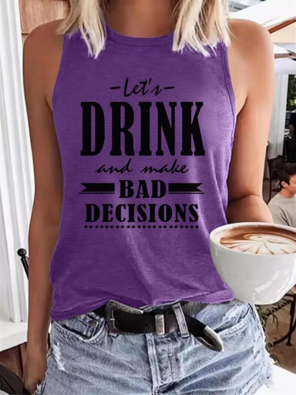 Women's Letter Print Round Neck Tank Top, Casual Sleeveless Crew Neck Top for Summer, Clothing, Ladies Clothes for Daily Wear 8