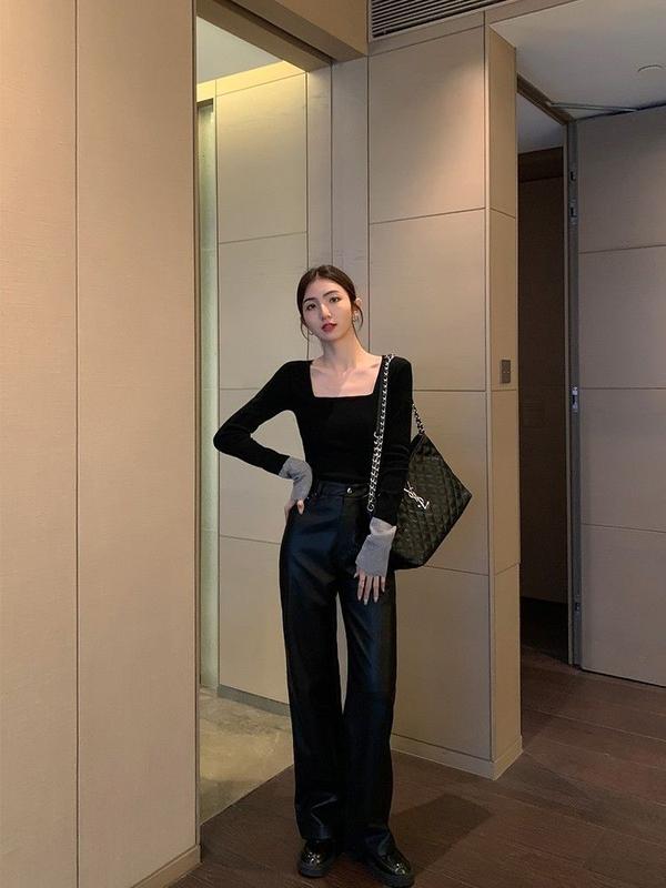 Product Introduction of OOTD Dralon-Áo Cổ Vuông Cho Nữ, Màu Tương Phản, Thiết Kế Phong Cách Pháp Mùa Thu, Dáng Ôm, Giảm Béo Và Ấm Áp, Lớp Đế Trong, Áo Phông 7