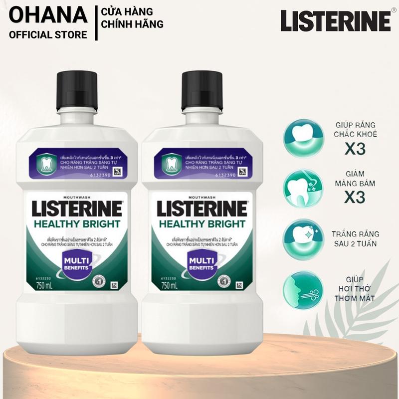Bộ 2 Chai Nước Súc Miệng Làm Trắng Sáng Răng Tự Nhiên Listerine Healthy Bright, Vị Chanh Muối 750ml