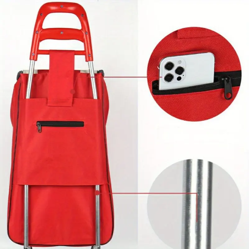 Folding Shopping Cart with Oxford Cloth Bag, Household Stainless Steel Frame Shopping Cart, Outdoor Cart, Travel Accessories, Camping & Hiking Gear 8