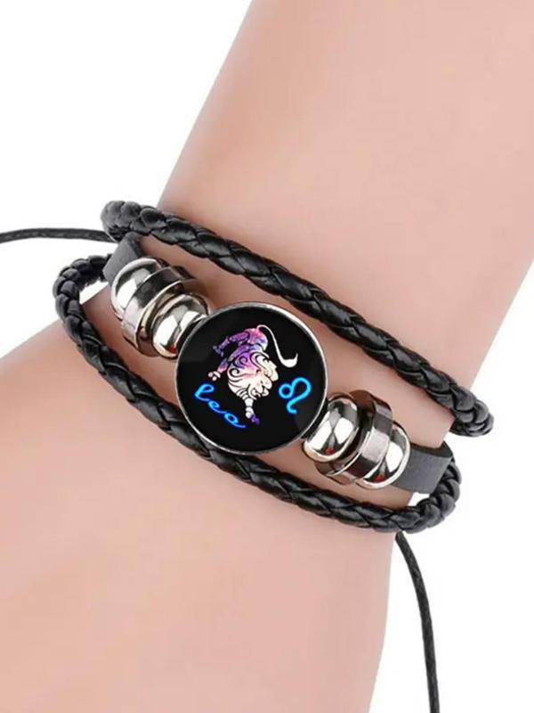 Unisex Vintage Braid Design Twelve Constellations Bracelet, Trendy Casual Beaded Constellation Sign Beaded Bracelet, Fashionable Jewelry As Birthday Gift 4