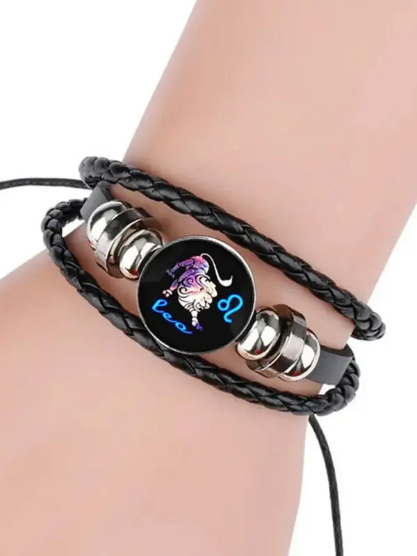 Unisex Vintage Braid Design Twelve Constellations Bracelet, Trendy Casual Beaded Constellation Sign Beaded Bracelet, Fashionable Jewelry As Birthday Gift 4