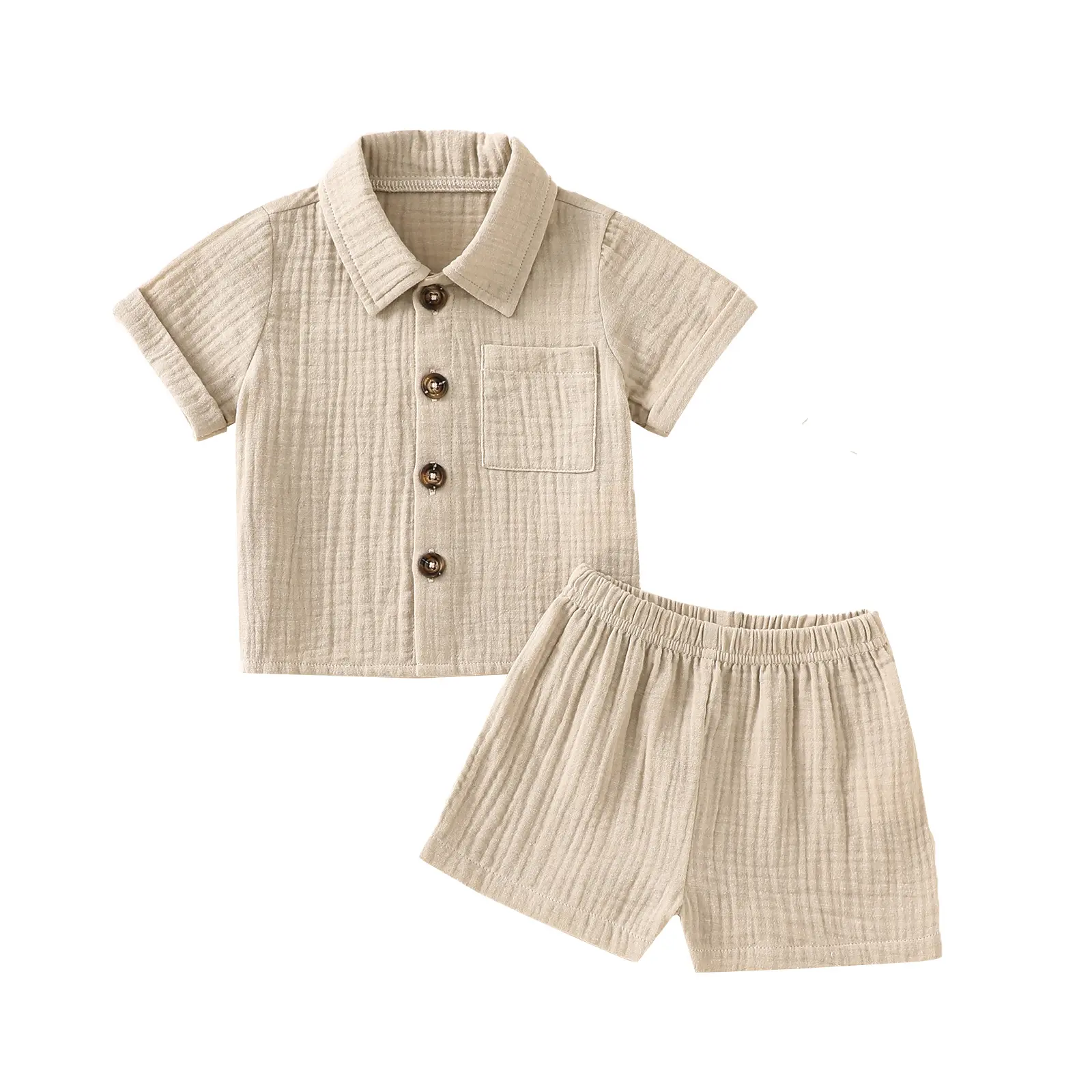 Toddler 2Pcs Summer Outfits, Short Sleeve Button Down Lapel Shirt + Shorts Set Baby Clothes