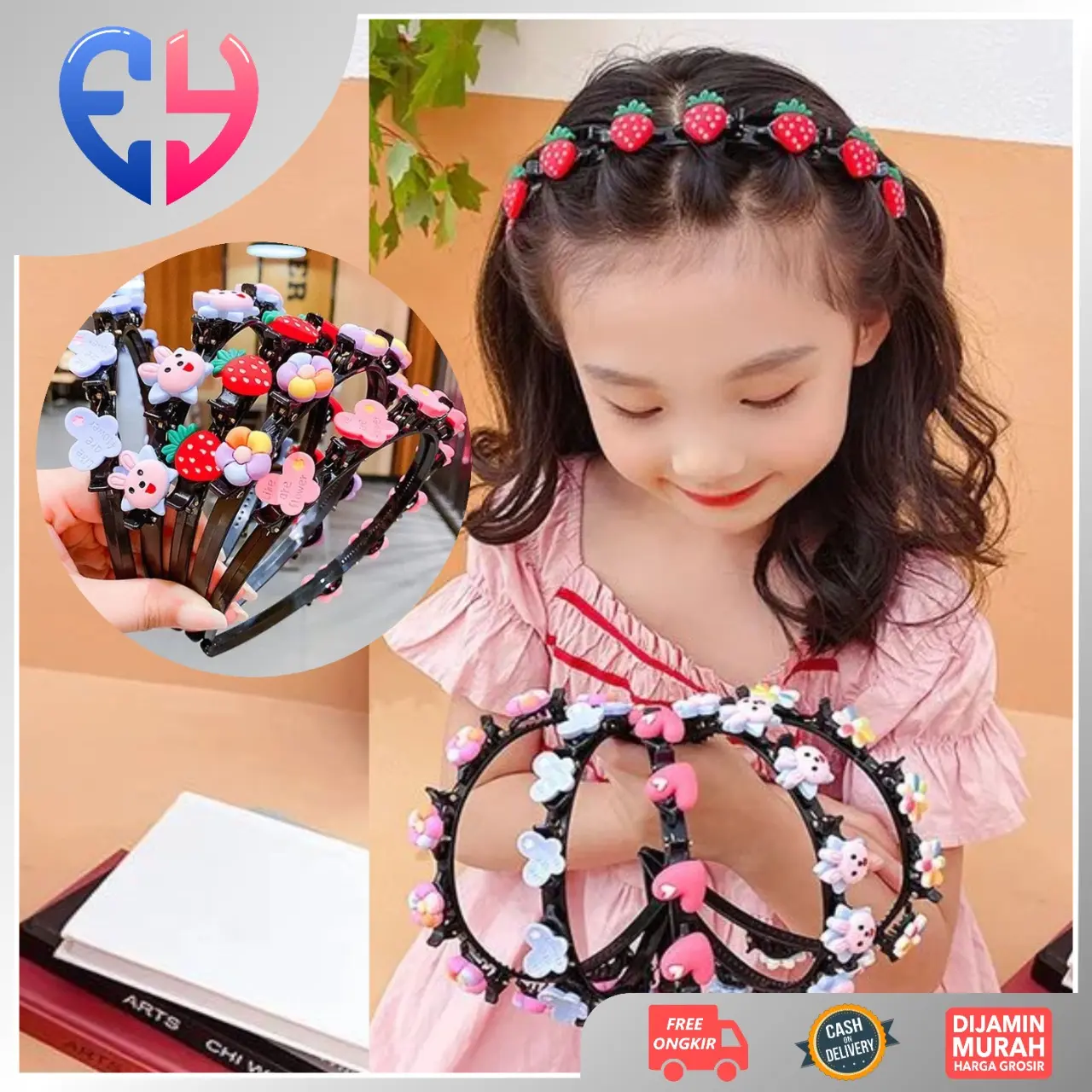 Bando Jepit Fashion Rambut 2in1 Aksesoris Rambut Wanita Anak Dewasa Lucu Karakter BND05 Plastik