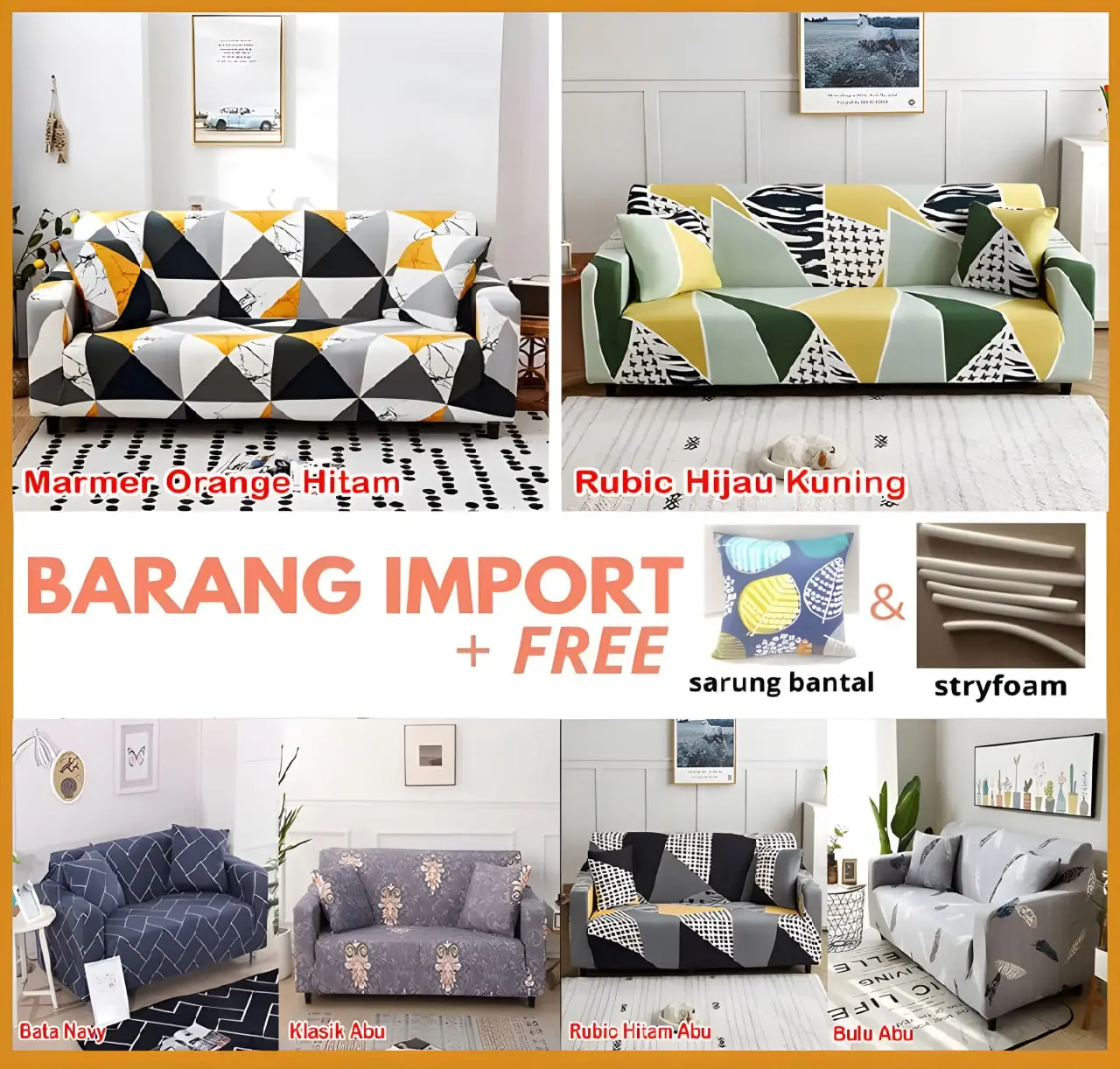 Cover Sarung Sofa Motif Elastis Ukuran 1 2 3 Dudukan Seater Import