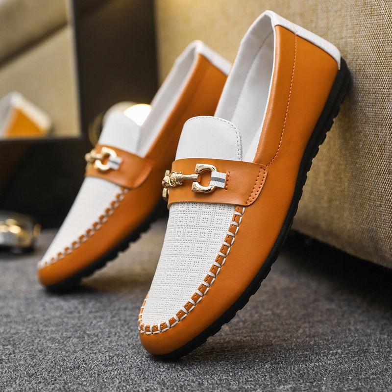Giày Da Thường Ngày Cho Nam, Hàng Mới Về Mùa Thu, Đế Mềm, Gommino, Giày Lười Lái Xe, Giày Trắng Hoa Shoes 2