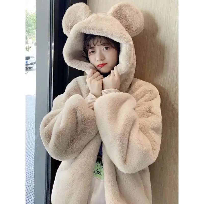 Áo khoác lông cừu hoodie khoá quả bông lông dày dặn mền mịn mũ tai thỏ siêu dễ thương ấm áp bất chấp rét đại hàn, SU LYLY