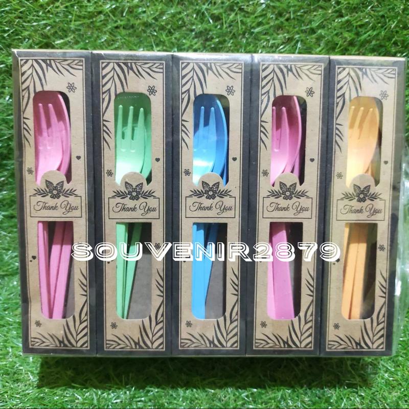 ( 50 Pics ) Souvenir Sendok Set Travel Souvenir Sendok Garpu Sumpit Kemasan Bok Rustik Free Kartu Ucapan Terima Kasih 6