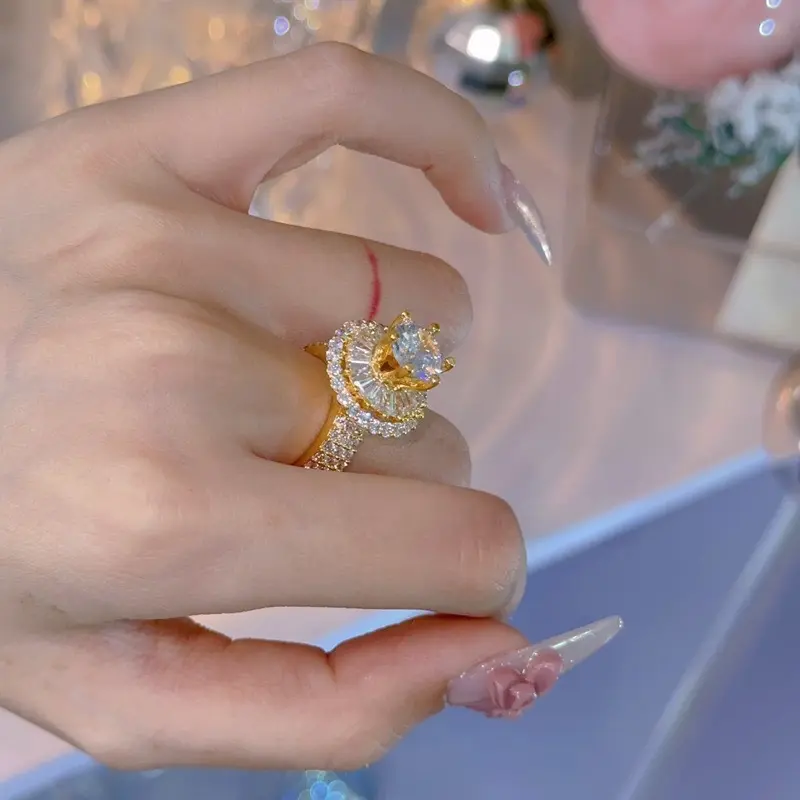Nhẫn trụ tròn cao đính đá baget bền mau '