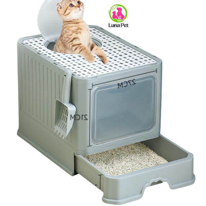 Nhà vệ sinh cho mèo có cửa cỡ lớn 2 cửa hình vuông Luna Pet NV04 có ngăn kéo cát