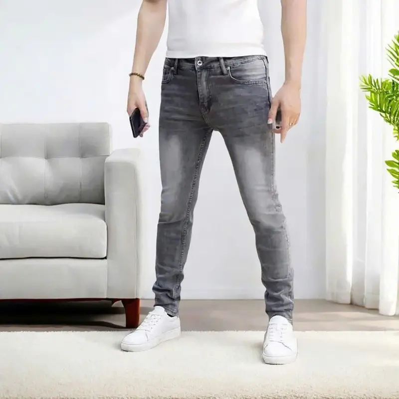 Quần jean dài nam màu đen wash trơn chất bò co dãn nhẹ QJ20 kiểu dáng skinny Menswear Pants 4