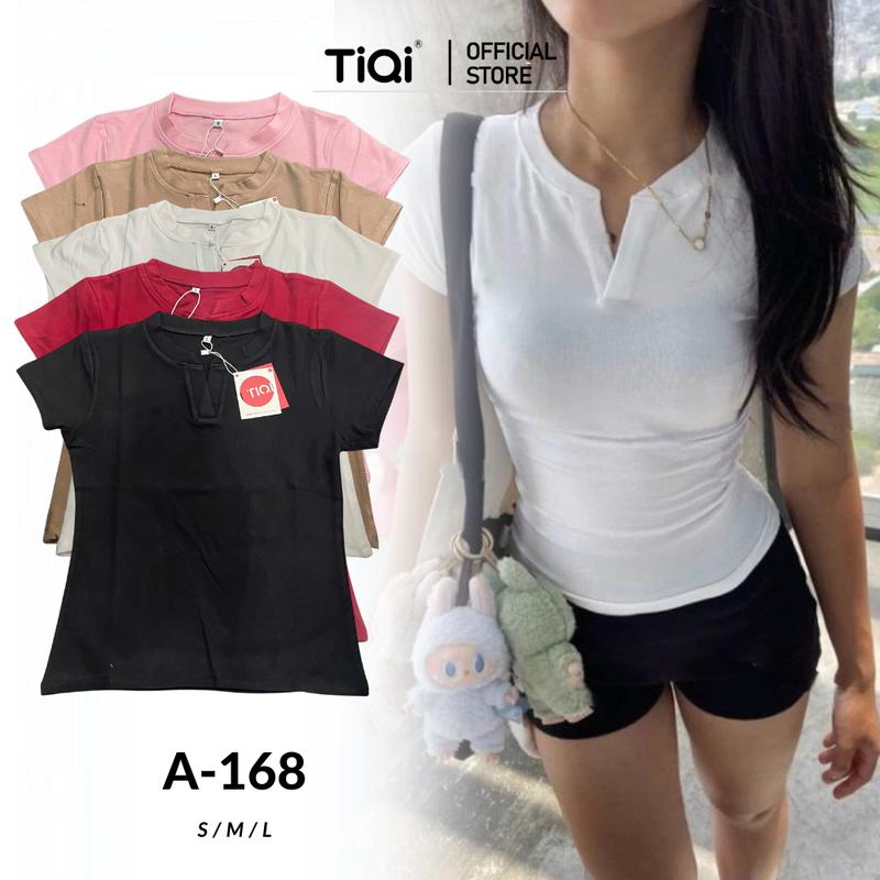 [TiQi Jeans] Áo thun nữ cổ trụ basic - Chất liệu thun nhung mềm mịn