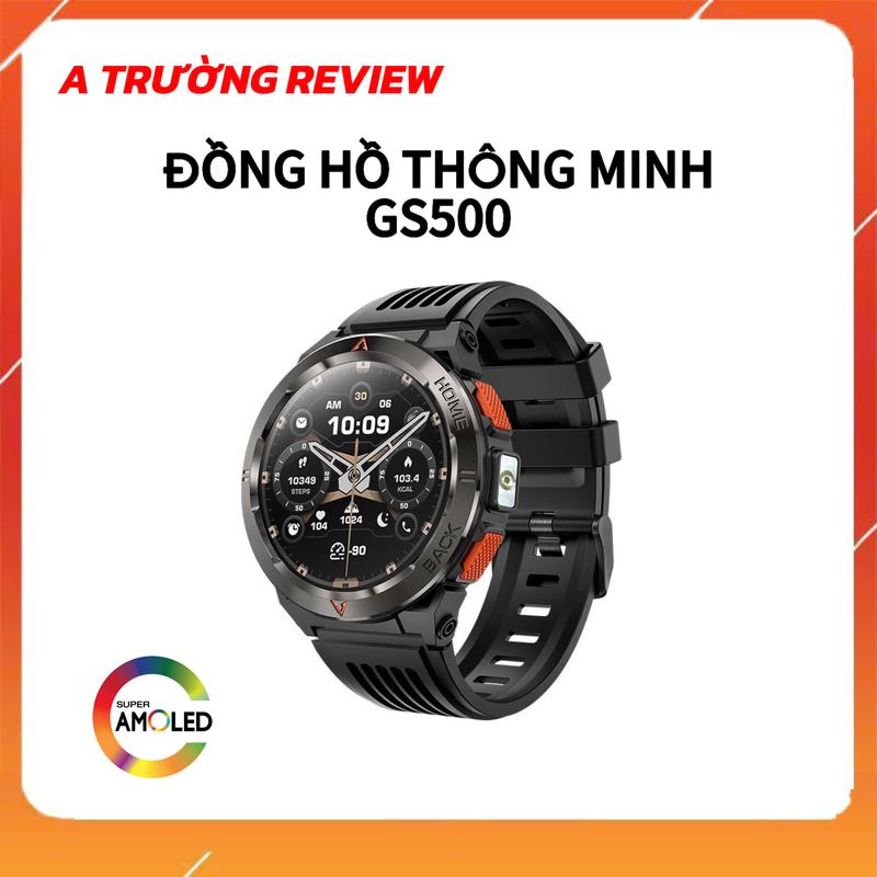 Đồng hồ GS500 [bộ 2 dây đeo+dán màn+củ+cap] hỗ trợ GPS chạy bộ (Màn Amoled), ,size 45mm, chống nước 5ATM (50m), kiểu dáng thể thao Smartwatch