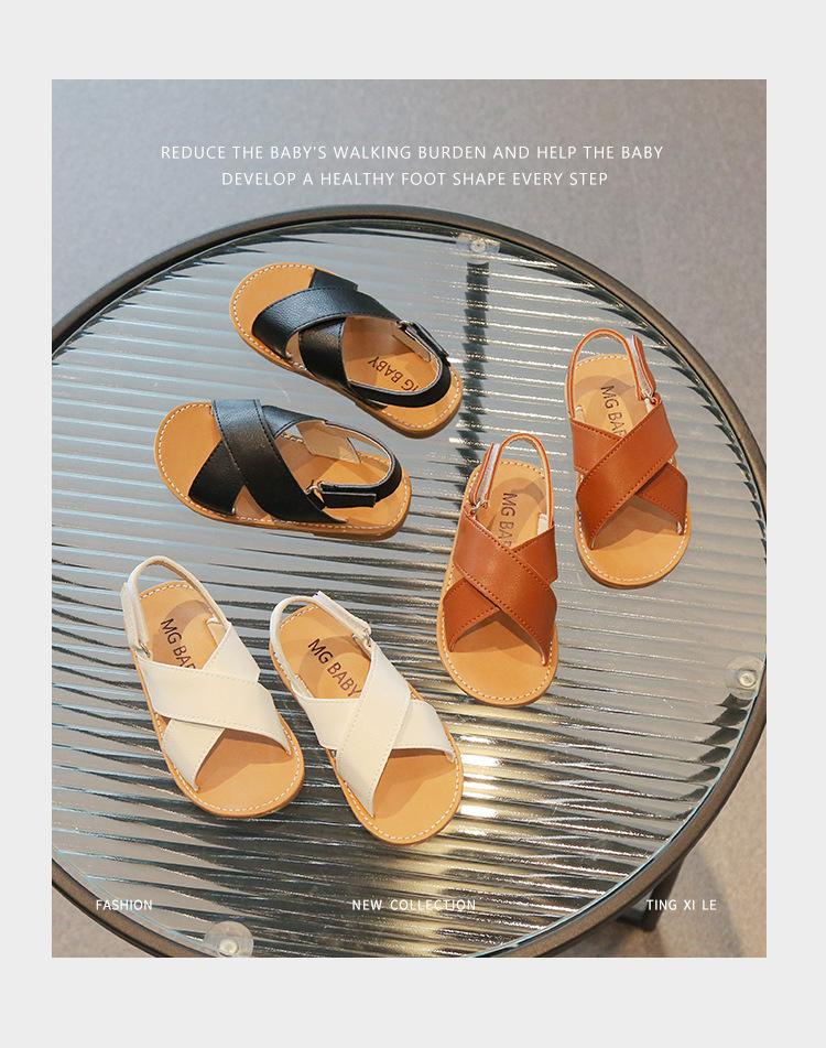 Product Introduction of Children's Sandals 2024 Summer New Fashion Versatile Baby Simple Soft Sole Boys and Girls Open Toe Cross Beach Shoes 1