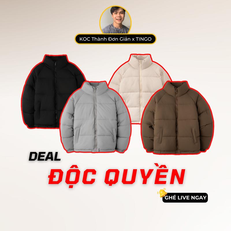 [TINGO X Thành Đơn Giản] Áo Khoác Phao Suông Cổ Vải lót lông cừu cao cấp TINGO, Áo đại hàn dày dặn Chống rét, Giữ ấm cơ thể cho nam nữ Unisex Menswear Jacket Menswear Jacket, 4 màu 11