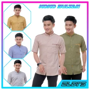 baju koko Pria Muslim lengan pendek Kain katun madina Sultan