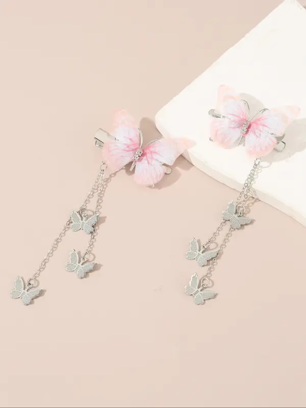 Women's Elegant Rhinestone Decorated Butterfly Design Hair Clips, Exquisite Trendy Hollow Out Butterfly Hair Clips, Fashionable Hair Accessories for Daily & Party Decoration 2