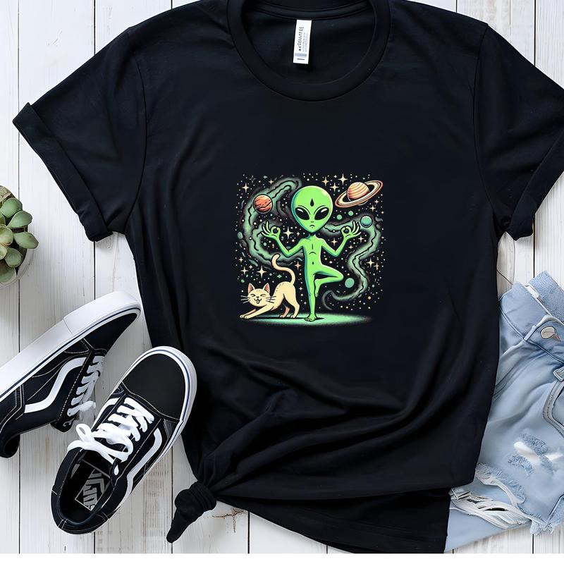 Alien & Cat Pattern Heat Transfer Sticker, 2/4 Counts Cartoon Animal Pattern Heat Transfer Sticker, DIY T-shirt, Jeans, Backpack, Handbag, Pillowcase and Vintage Baseball Cap 4