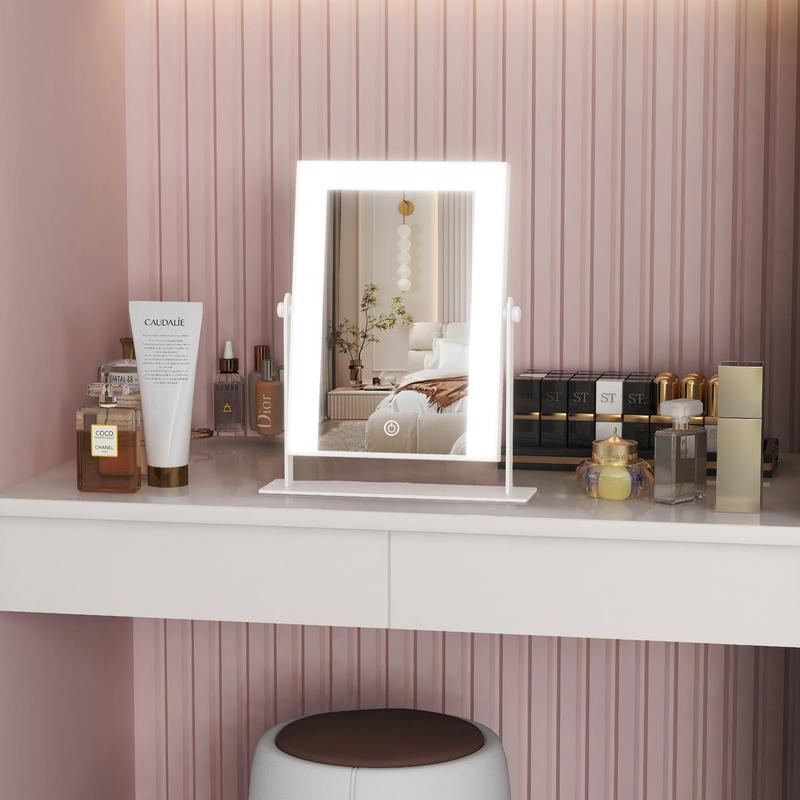Product Introduction of LED Light Up Mirror with Touch Control, 1 Count 360° Rotatable Portable Makeup Mirror, Tabletop Cosmetic Make Up Mirror, Summer Essentials 5