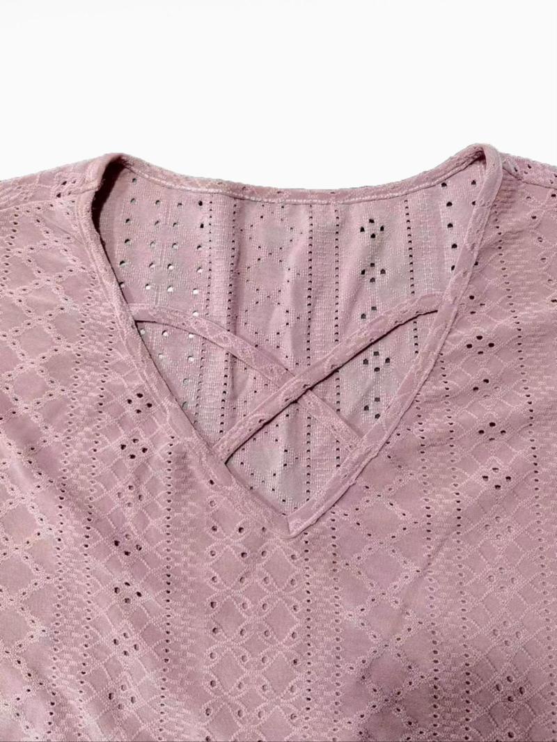 Product Introduction of Plus Size Women's Criss Cross Eyelet Embroidery Dress, Casual Butterfly Sleeve V Neck Dress, Women's Plus Summer Clothing for Daily Wear 4
