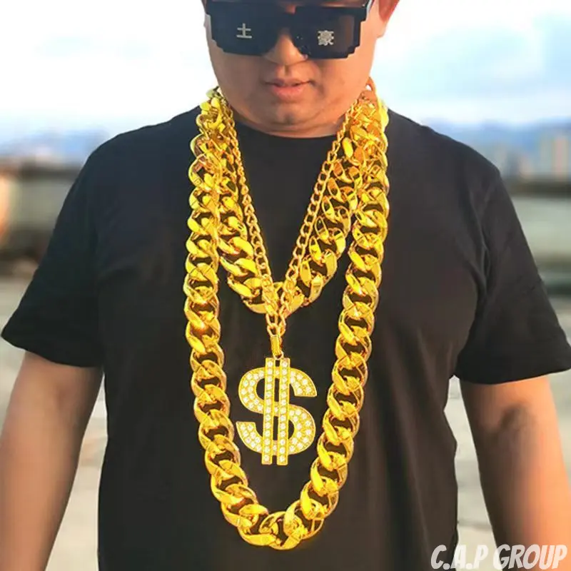 Dây chuyền Vàng giả to bự Nam Nữ vòng cổ Hiphop đồ chơi khăm Troll vui nhộn Thug Life Âu Mỹ Dubai