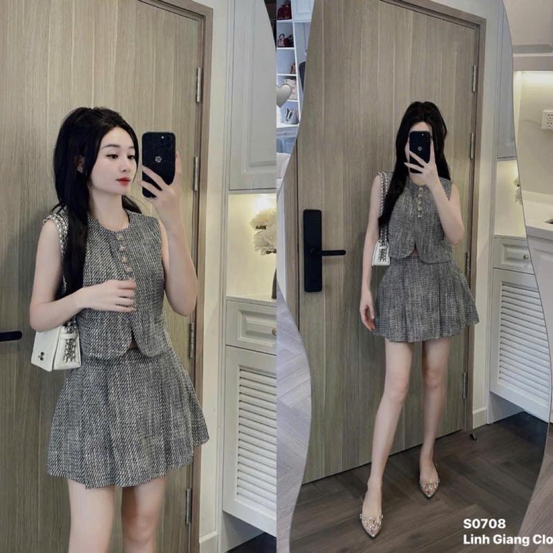 Sét Bộ Váy Dạ Nữ Thiết Kế Cúc Đồng 2 Lớp ( ko kèm túi phụ kiện, ko kèm áo trong) Mix Được Nhiều Kiểu Mặc Thu Đông Lễ Tết Sang Chảnh Chất Dạ Qc Dầy Đẹp by T.LINH STORE 68 Voi Women