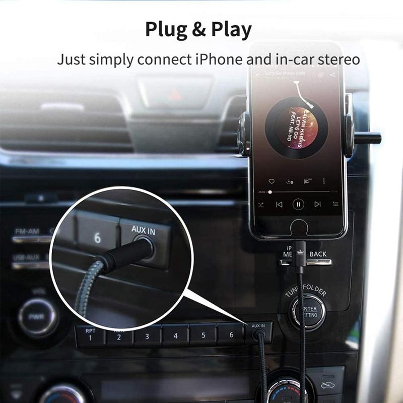 Cáp AUX cho ô tô, Cáp âm thanh cho iPhone, Cáp Aux sang 3,5 mm, Âm thanh cao cấp, Tương thích với iPhone 13 Pro-8 Plus, Âm thanh nổi trên ô tô 7