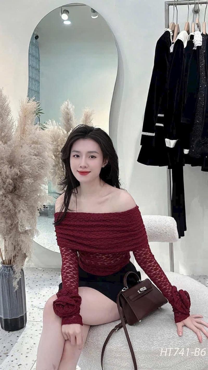 Product Introduction of Áo trễ vai ren tay hoa hot _ Áo ren trễ vai tay đính hoa sang sịn 10