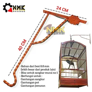 Gantungan Sangkar Burung Murai Lovebird Cucak Kacer Perkutut Pleci Tempel Dinding Bahan Besi Panjang 40 Cm