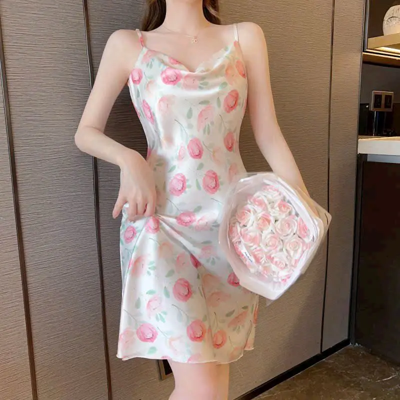 Váy Ngủ Lụa Quảng Châu cc Hoạ Tiết Cổ Đổ Mềm Mát Size 40-72ký 1