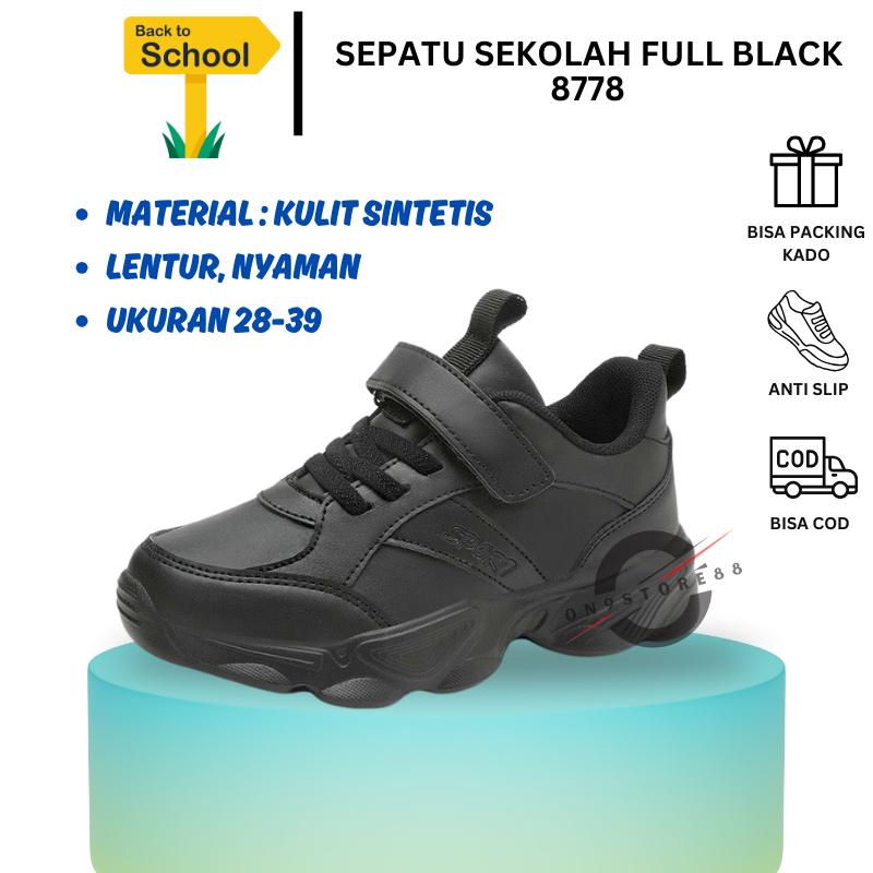 Sepatu sekolah full hitam bahan kulit untuk Sd smp sma 0