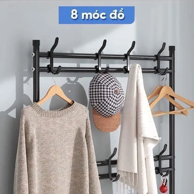 Kệ giầy chữ H 4 tầng sơn tĩnh điện kèm móc treo đồ ống trắng inox 4