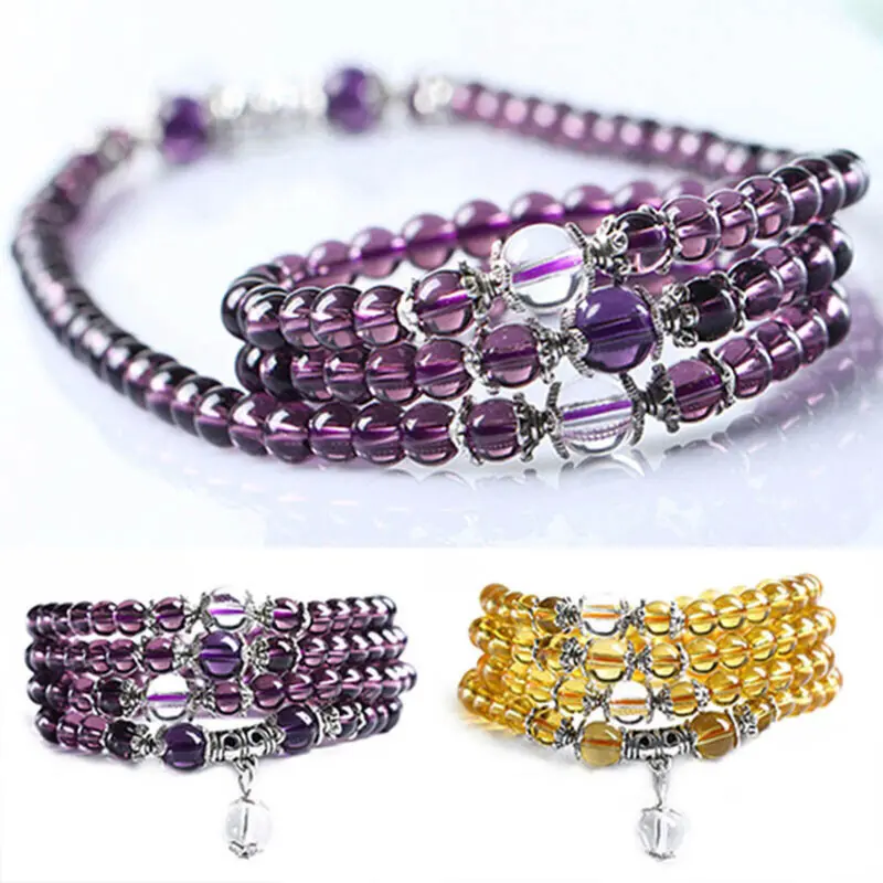 Vòng Cổ Vòng Tay Mala, Đá Pha Lê, Thạch Anh Tím Phật Giáo, 108 Hạt Cầu Nguyện, Dành Cho Phụ Nữ 0
