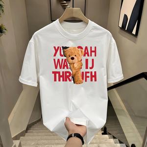 ผ้าฝ้ายคอกลมแขนสั้นเสื ้อยืดผู้ชายเทรนด์ภาษาอ ังกฤษพิมพ์ฤดูร้อนด้านบ หลวมพร้อมเสื้อยืดขนาด