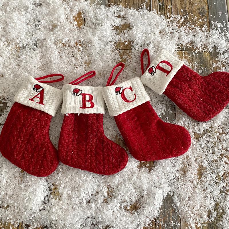 Product Introduction of Letter Snowflake Paw Pattern Christmas Decoration Stocking, 1 Count Knitted Candy Bag, Christmas Tree Hanging Ornament, Festive Party Supplies 3