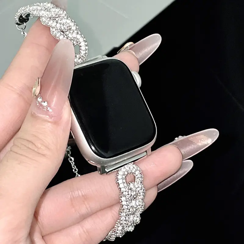 Rhinestone Decor Watch Band (Band Only), 1 Count Fashionable Watch Band for Women & Girls, Wearable Accessories Compatible with Apple Watch Series 9/8/7/6/5/4/3/2/1/SE 4