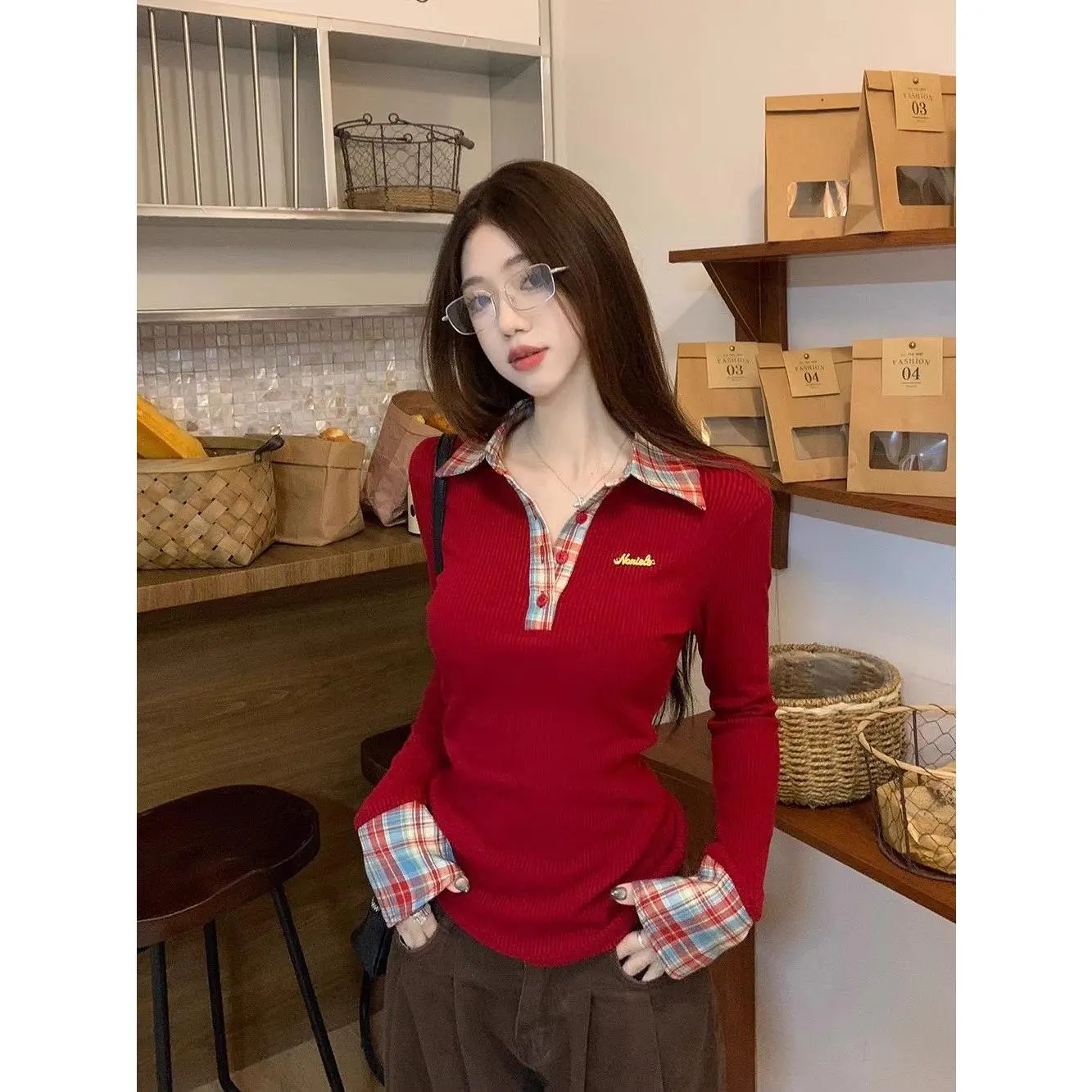 Đồ Len Cổ Polo Kẻ Sọc, Thiết Kế Cổ Điển Mùa Đông Của Phụ Nữ, Khâu Độc Đáo, Áo Sơ Mi Lớp Nền Mỏng, Có Thể Mặc Bên Trong Áo Cánh
