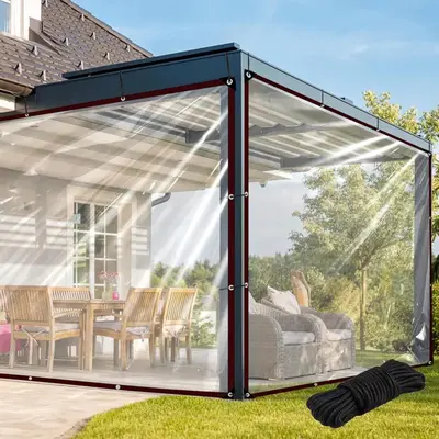 5x10 FT Clear Plastic Tarp With Grommets Heavy Duty Outdoor Waterproof Plastic Vinyl Curtains For Chicken Coop Patio
