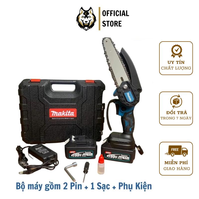 Máy cưa xích pin cầm tay Makita máy cưa gỗ mini dùng pin, cưa xích pin mạnh mẽ bền bỉ