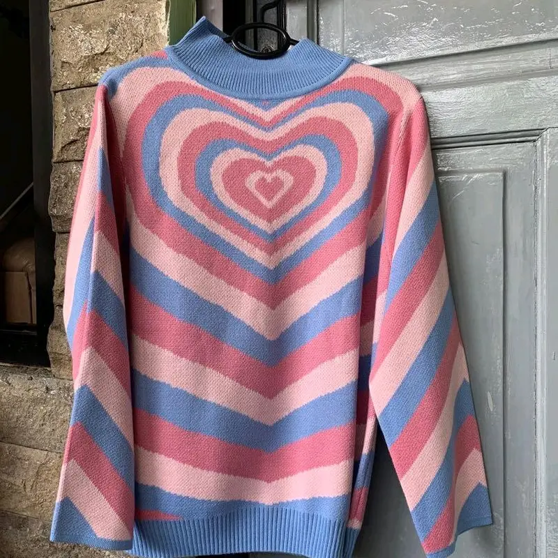 Sweater Big Love Heart Knit Premium Knitwear Atasan Wanita Motif Cantik Santai 3