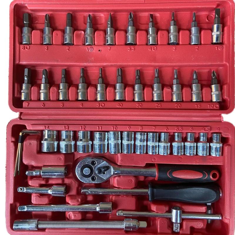 Product Introduction of (Kích thước hộp 23x13x5cm) Bộ dụng cụ 46 chi tiết bao gồm hộp nhựa,sửa chữa gia đình,mở bu lông ốc vít, sửa chữa xe máy, xe đạp, mở ốc từ 4-14mm, chất liệu thép, màu đỏ 1
