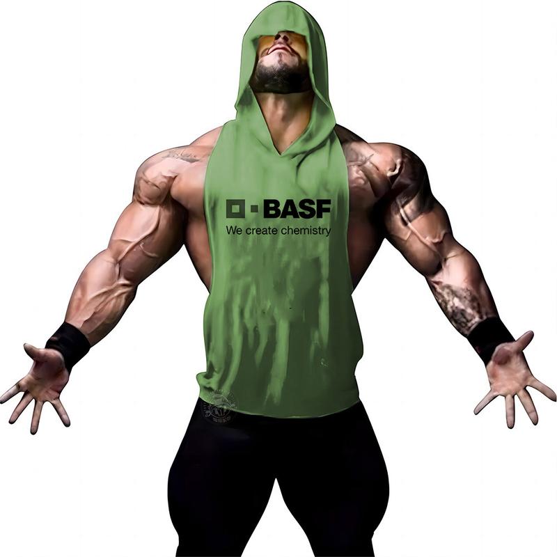 Product Introduction of Summer Men's Training Sleeveless T-shirt Printed Outdoor Camping Fitness Comfortable Hooded Breathable Quick Drying Top 5
