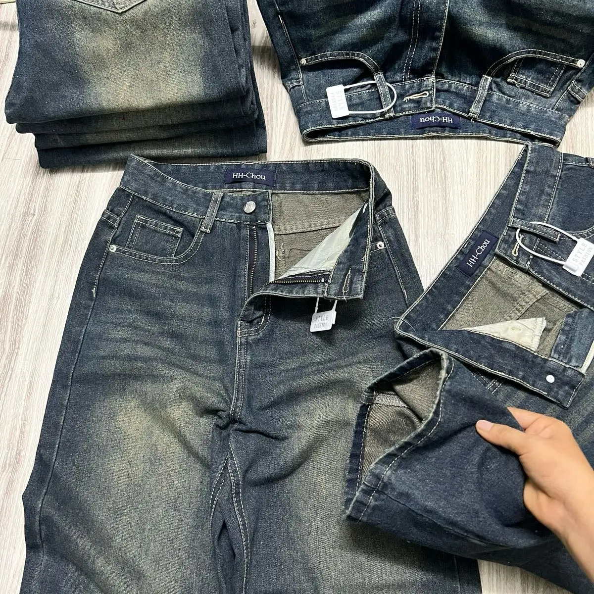 (S-2Xl)HHCHOU-Quần Jeans Suông Trơn Màu Đậm Có Phủ Dơ Vải Qc mềm có 2 chiều dài 103cm và 95cm H3344 Women Pants | BigBuy360 - bigbuy360.vn