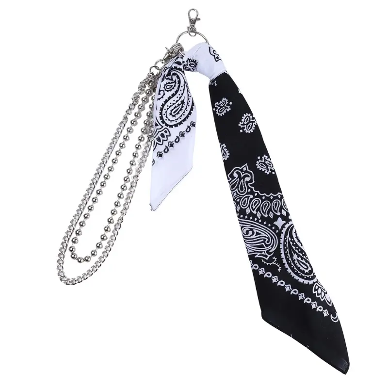 ฮิปฮอป Paisley Biker Bandana, RUNG, เอวสองชั้น, โซ่กระเป๋าสตางค์โลหะ, สีตัดกัน, ผ้าคลุมศีรษะ, พวงกุญแจ, เข็มขัดกางเกง