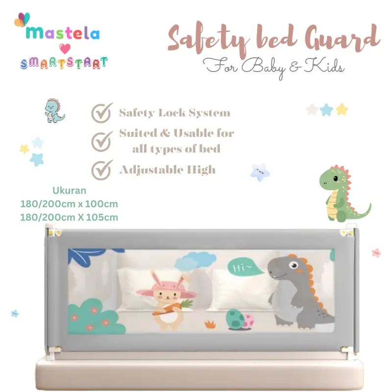 MASTELA Baby Bed Rail Safety Guard Bed Guard Rail Fence Pagar Pembatas Pengaman Pagar Kasur Bayi 7