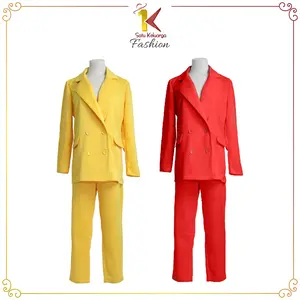 P410 Setelan Jas Kantoran Wanita 4 Kancing Celana Panjang Satu Setel Pakaian Kantor Kekinian Impor