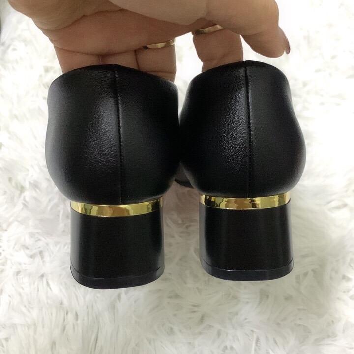 giày 3 -4 phân trơn gót đính đồng Mũi vuông 4