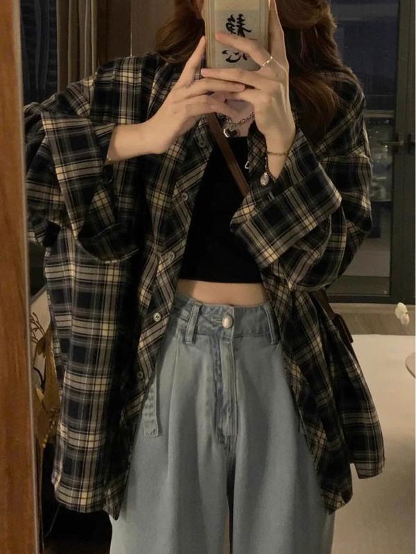 Áo Sơ Mi Nam Nữ Tay Dài Form Rộng Dáng Suông Unisex Áo Cadigan Chất Vải Cotton Dạ Kẻ Caro Phong Cách Trẻ Trung Năng Động