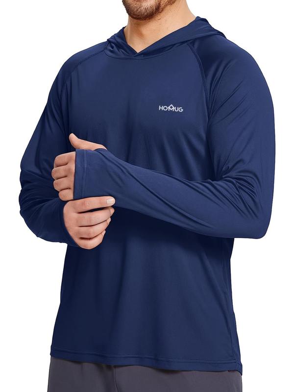 Men's Loose Letter Print Long Sleeve Hooded Rashguard, Quick Dry Lightweight Sun Protection Thumb Holes Top for Outdoor Activities, Men's Sport & Outdoor Clothing for Fall & Winter, Gym Tops 6