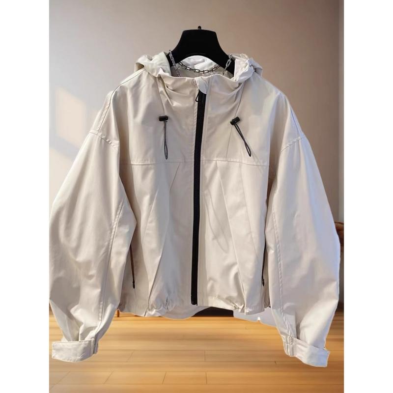 Áo Khoác Dù Nữ Có Mũ Chống Nắng From Croptop - NGỌC NGUYỄN CLOTHER Kem Jean